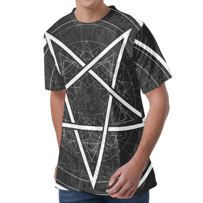 Geometric Inverted Pentagram Print Men's Velvet T-Shirt