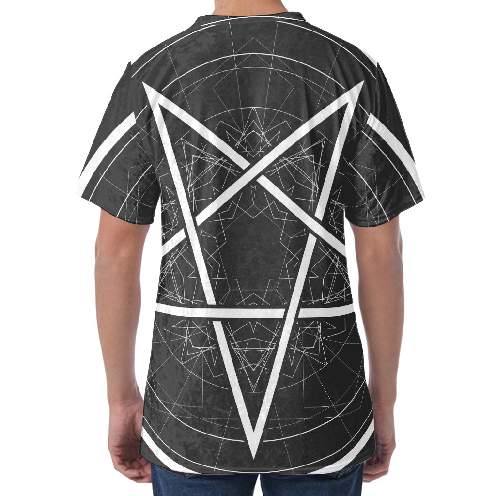 Geometric Inverted Pentagram Print Men's Velvet T-Shirt