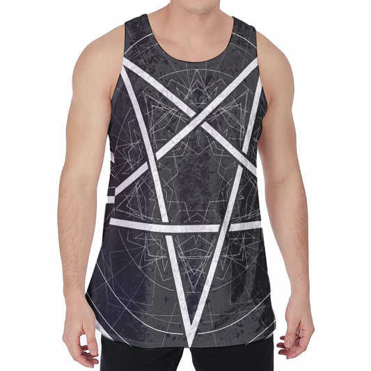 Geometric Inverted Pentagram Print Men's Velvet Tank Top