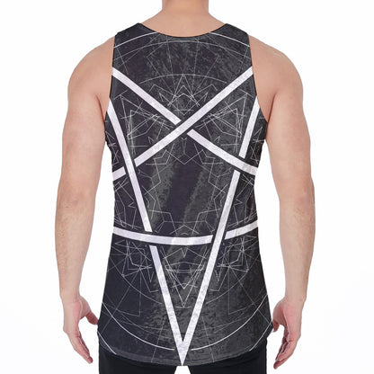 Geometric Inverted Pentagram Print Men's Velvet Tank Top