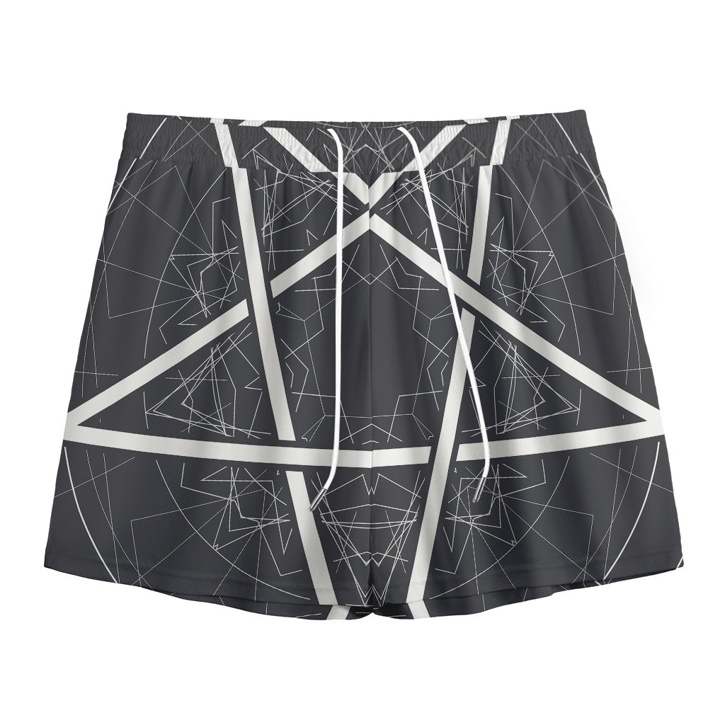 Geometric Inverted Pentagram Print Mesh Shorts