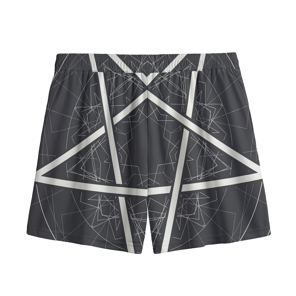 Geometric Inverted Pentagram Print Mesh Shorts