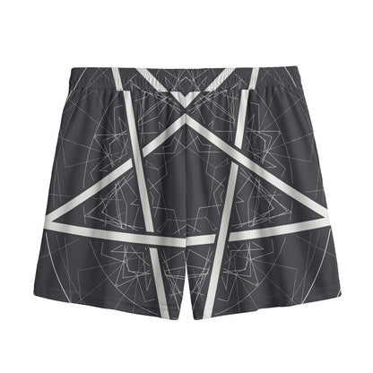 Geometric Inverted Pentagram Print Mesh Shorts