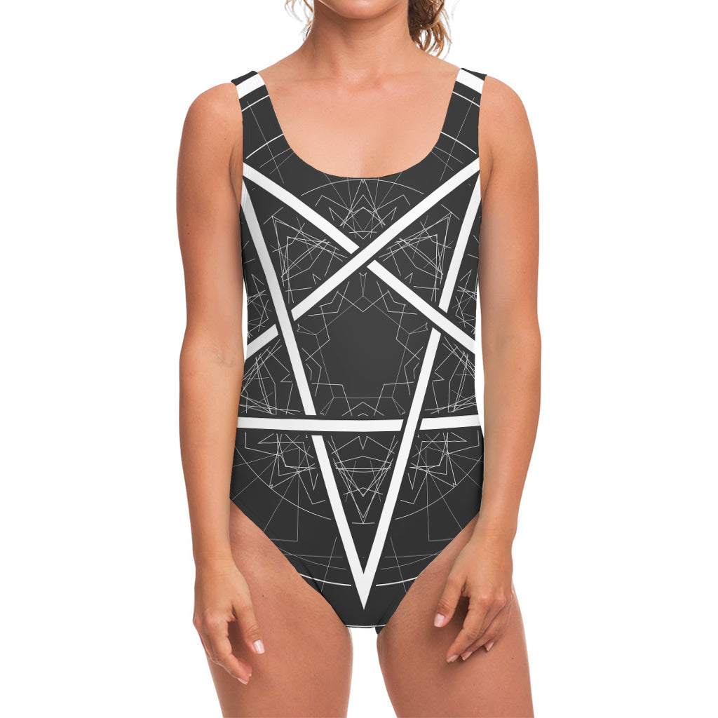 Geometric Inverted Pentagram Print One Piece Swimsuit