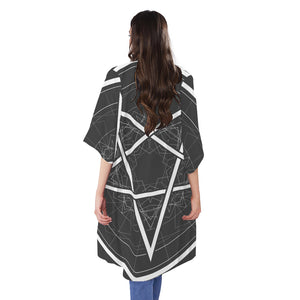 Geometric Inverted Pentagram Print Open Front Beach Cover Up