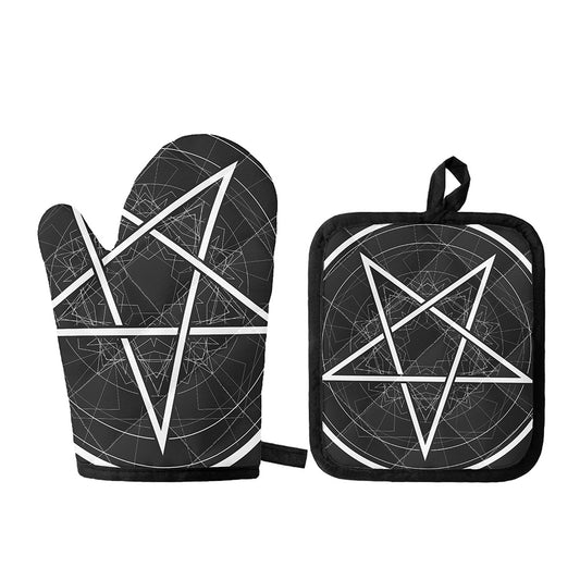 Geometric Inverted Pentagram Print Oven Mitt And Pot Holder Set