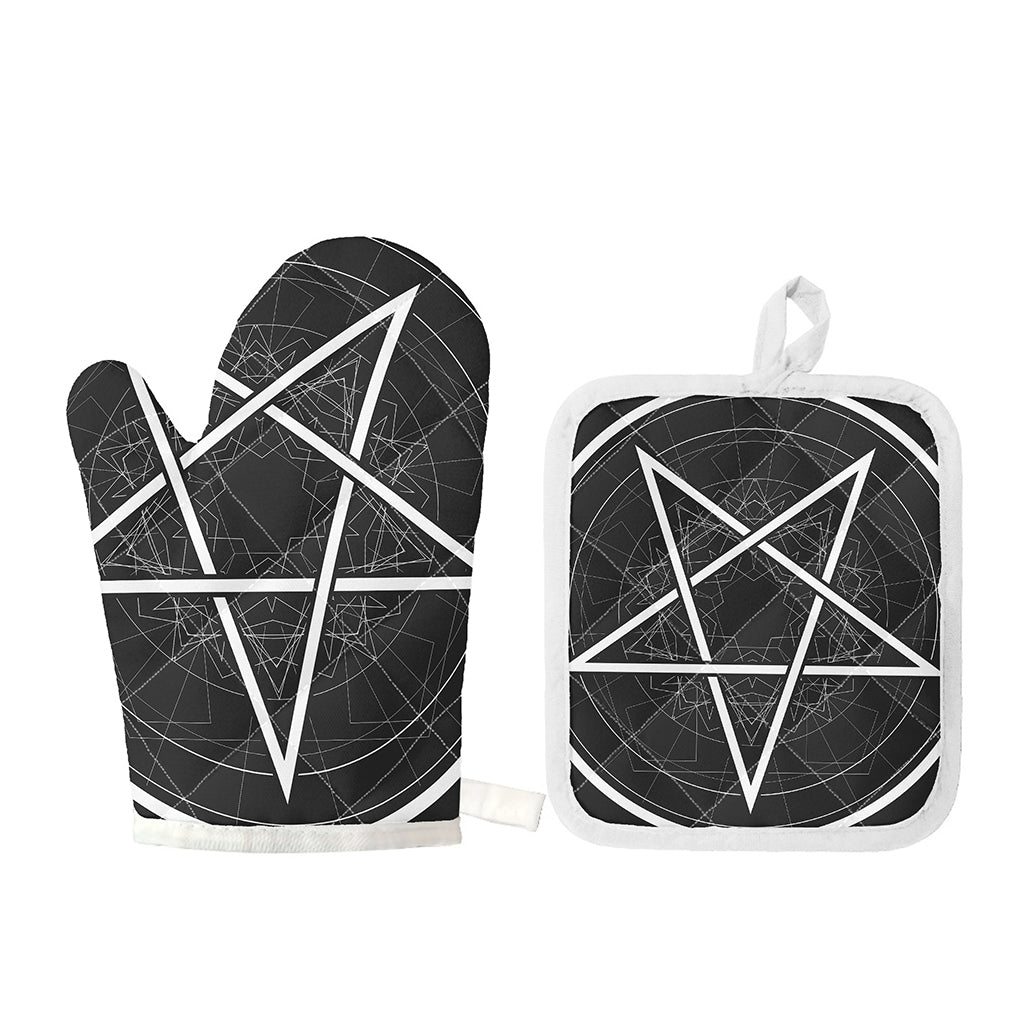 Geometric Inverted Pentagram Print Oven Mitt And Pot Holder Set