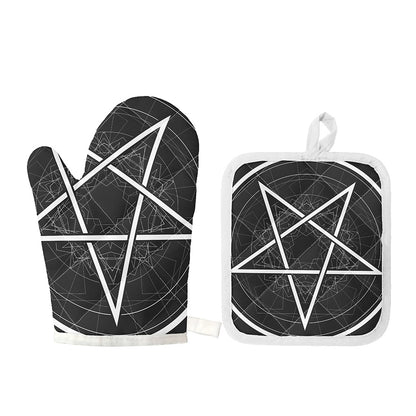 Geometric Inverted Pentagram Print Oven Mitt And Pot Holder Set