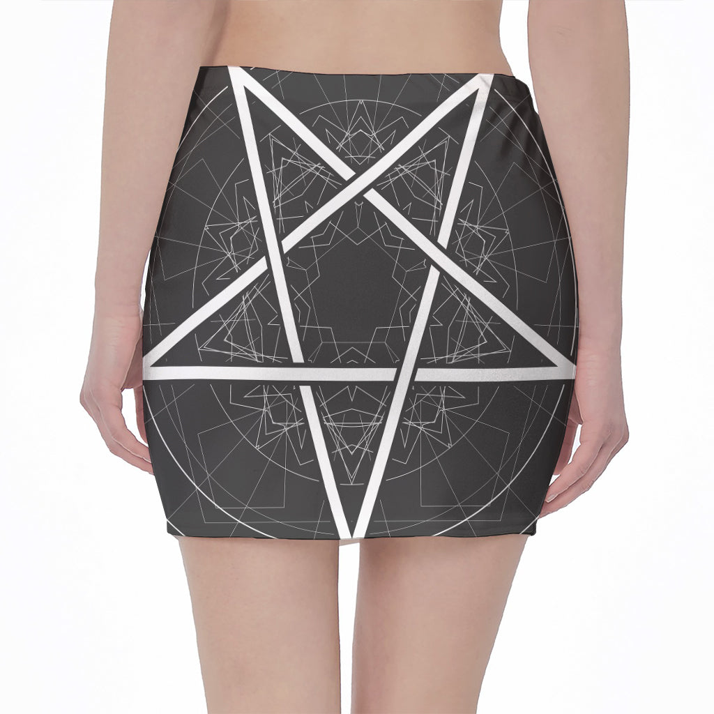 Geometric Inverted Pentagram Print Pencil Mini Skirt