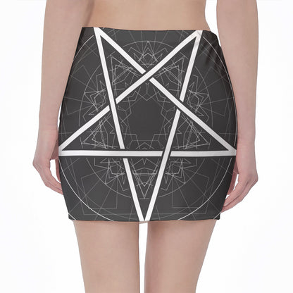 Geometric Inverted Pentagram Print Pencil Mini Skirt