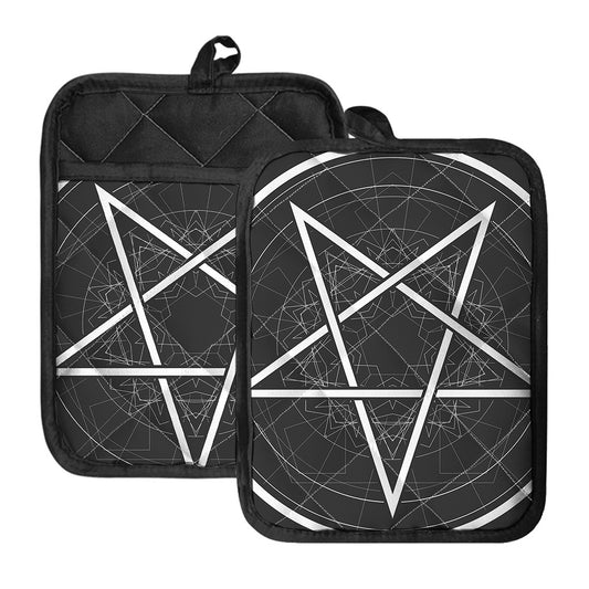 Geometric Inverted Pentagram Print Pot Holders With Pocket