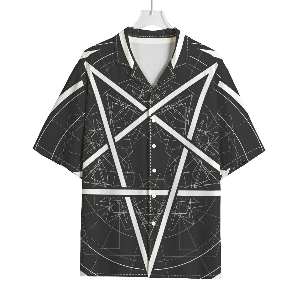 Geometric Inverted Pentagram Print Rayon Hawaiian Shirt