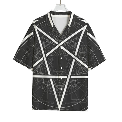 Geometric Inverted Pentagram Print Rayon Hawaiian Shirt