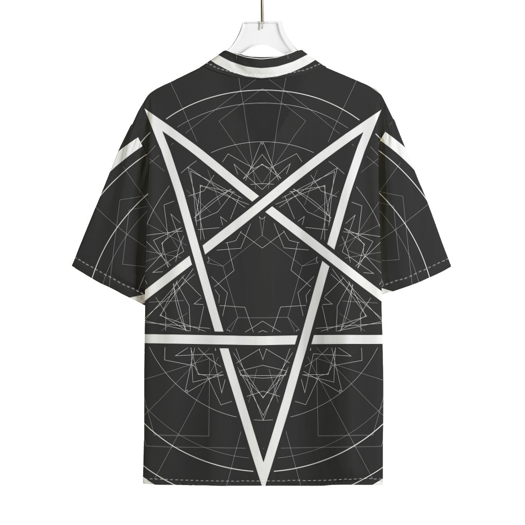 Geometric Inverted Pentagram Print Rayon Hawaiian Shirt