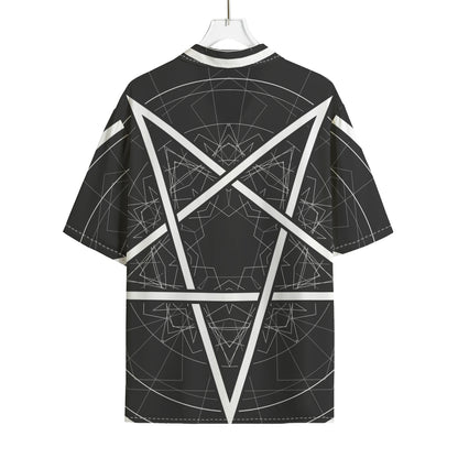 Geometric Inverted Pentagram Print Rayon Hawaiian Shirt