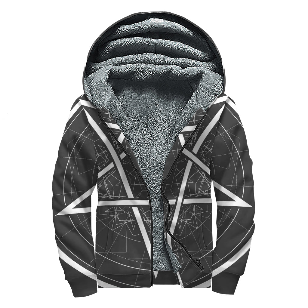 Geometric Inverted Pentagram Print Sherpa Lined Zip Up Hoodie