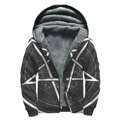 Geometric Inverted Pentagram Print Sherpa Lined Zip Up Hoodie