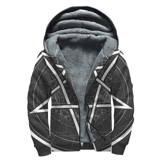 Geometric Inverted Pentagram Print Sherpa Lined Zip Up Hoodie