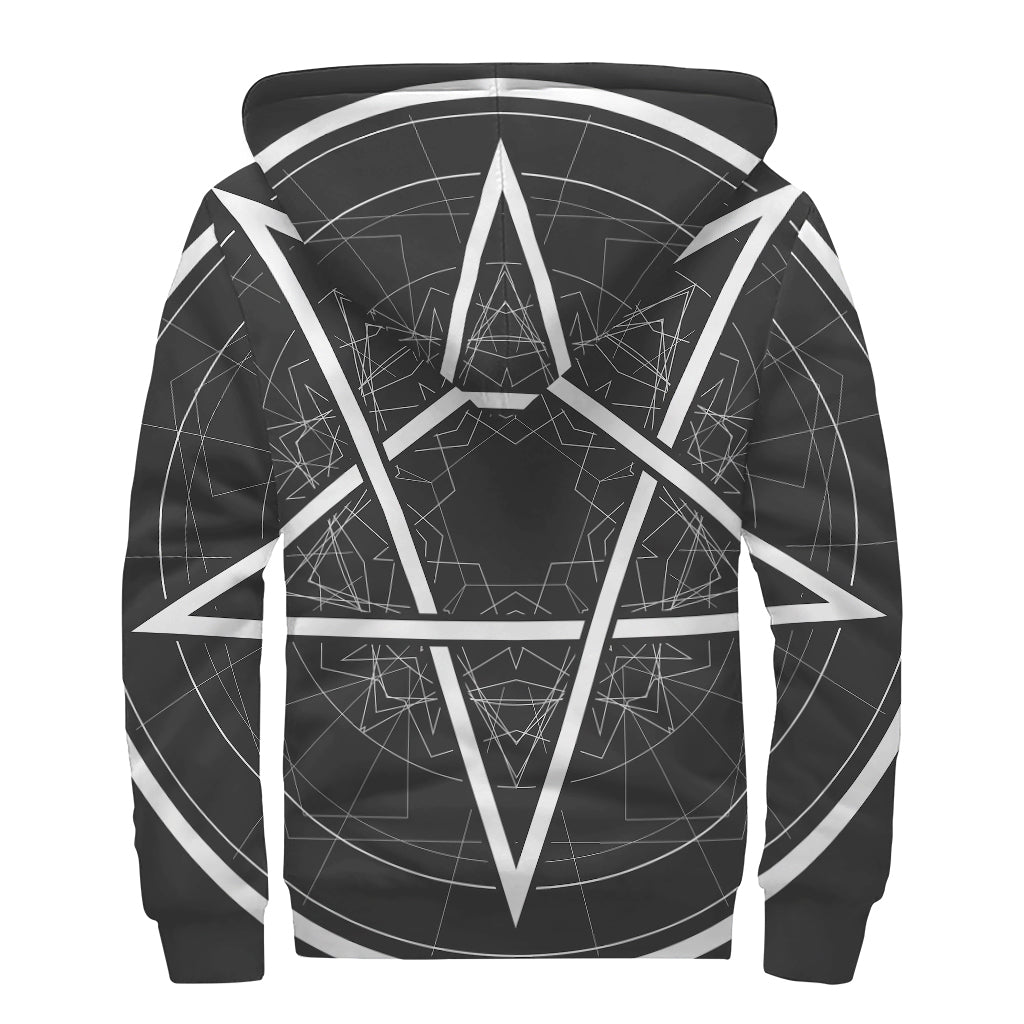 Geometric Inverted Pentagram Print Sherpa Lined Zip Up Hoodie