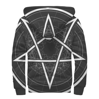 Geometric Inverted Pentagram Print Sherpa Lined Zip Up Hoodie