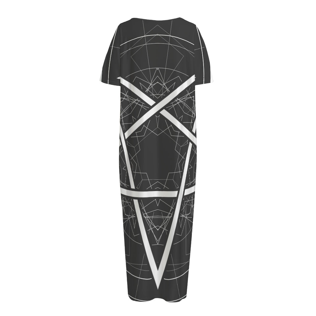 Geometric Inverted Pentagram Print Short Sleeve Long Nightdress