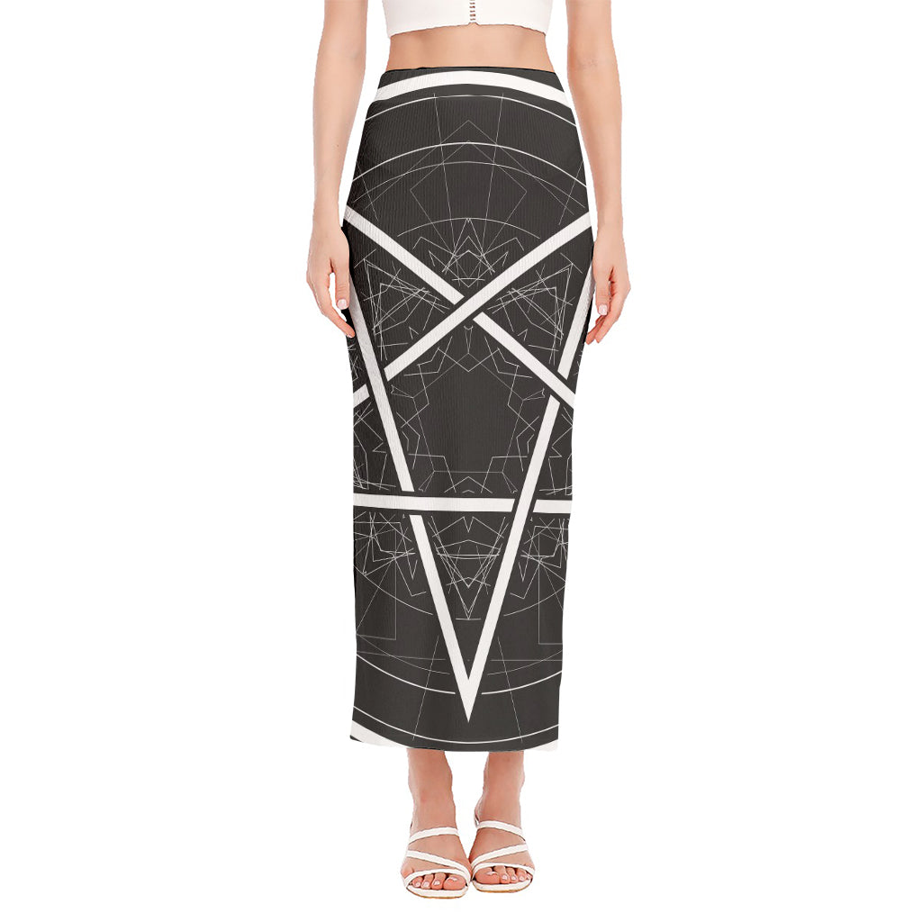 Geometric Inverted Pentagram Print Side Slit Maxi Skirt