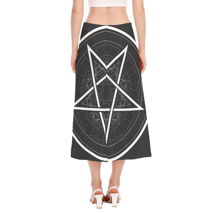 Geometric Inverted Pentagram Print Side Slit Midi Skirt
