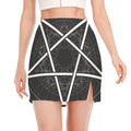 Geometric Inverted Pentagram Print Side Slit Mini Skirt