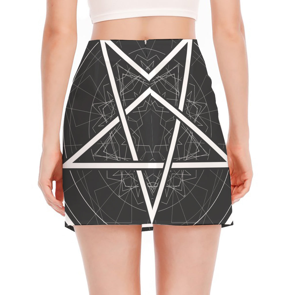 Geometric Inverted Pentagram Print Side Slit Mini Skirt