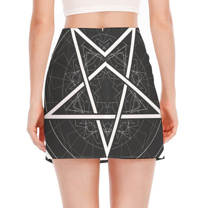 Geometric Inverted Pentagram Print Side Slit Mini Skirt