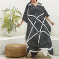 Geometric Inverted Pentagram Print Silk V-Neck Kaftan Dress