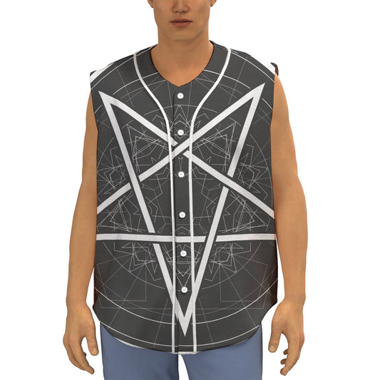 Geometric Inverted Pentagram Print Sleeveless Baseball Jersey