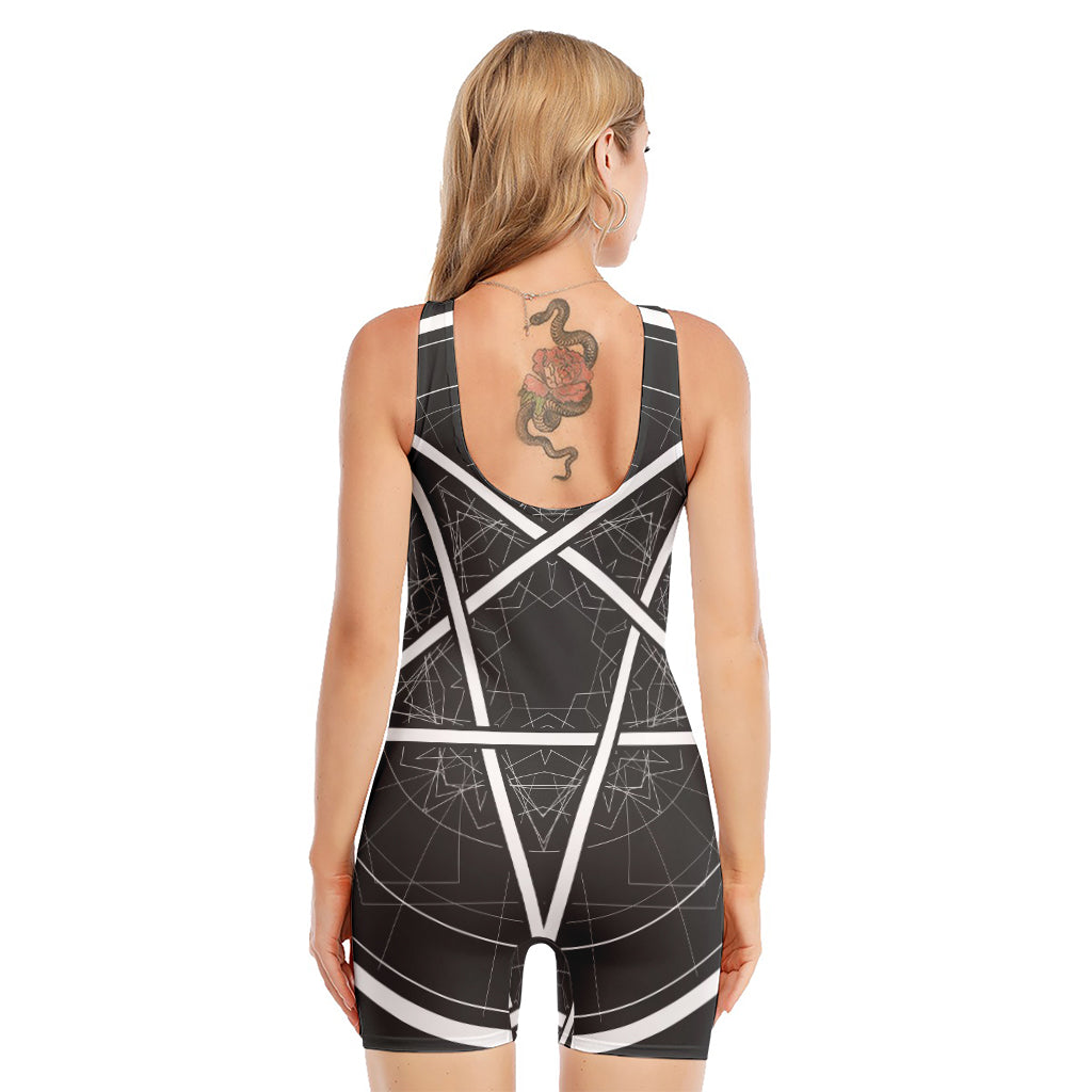 Geometric Inverted Pentagram Print Sleeveless One Piece Swimsuit