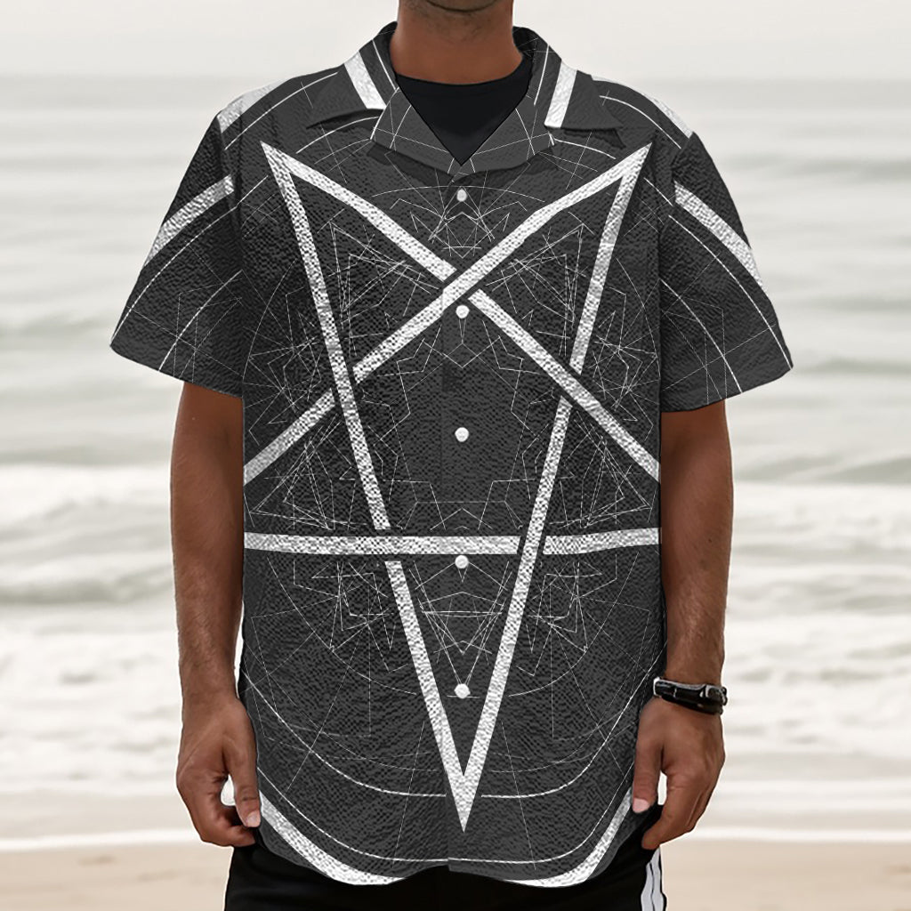 Geometric Inverted Pentagram Print Textured Short Sleeve Shirt