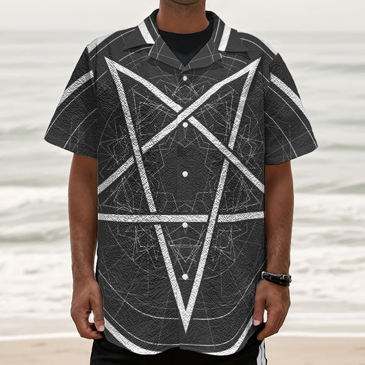 Geometric Inverted Pentagram Print Textured Short Sleeve Shirt