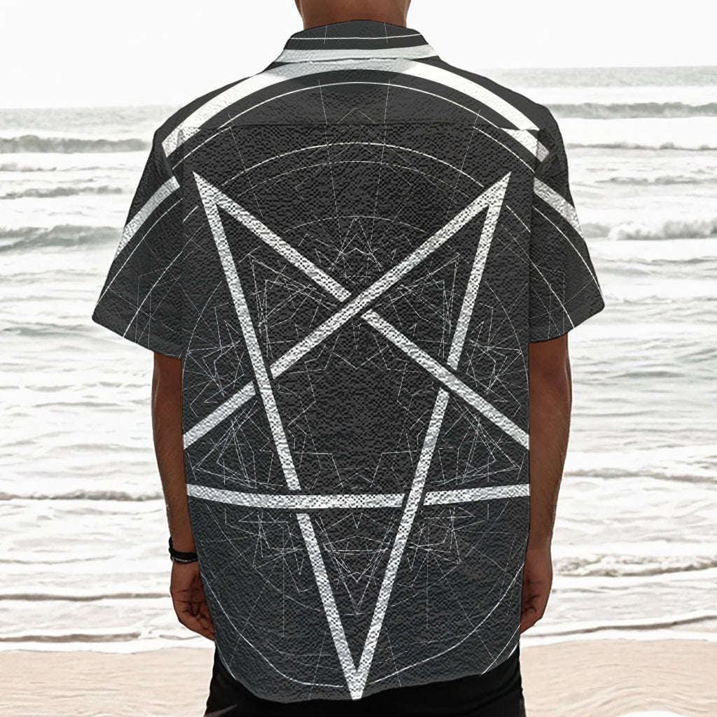 Geometric Inverted Pentagram Print Textured Short Sleeve Shirt