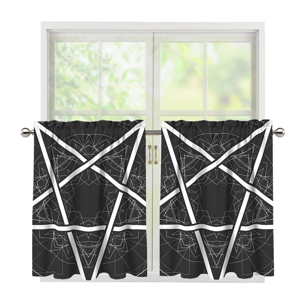 Geometric Inverted Pentagram Print Tier Curtains
