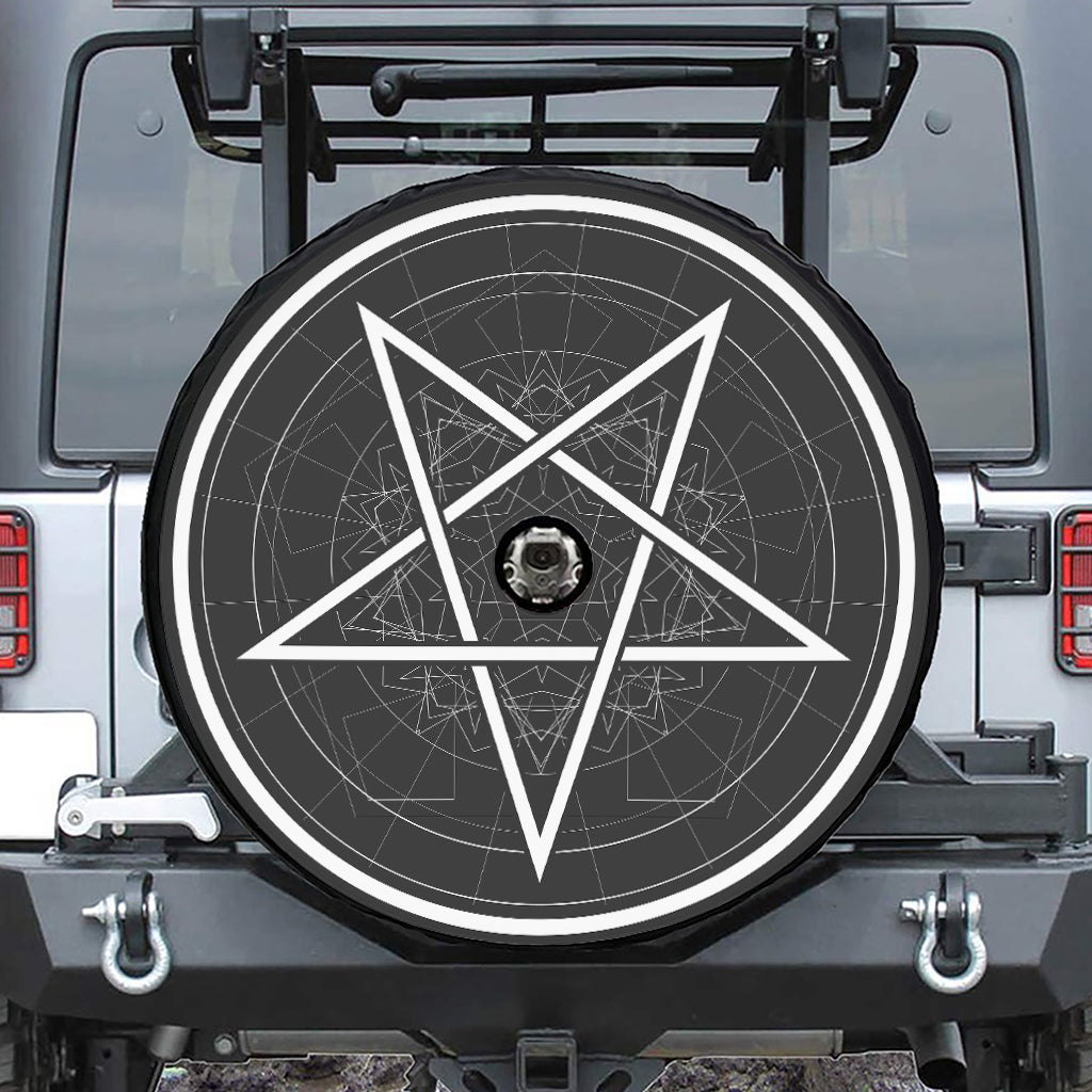 Geometric Inverted Pentagram Print Tire Cover With Camera Hole