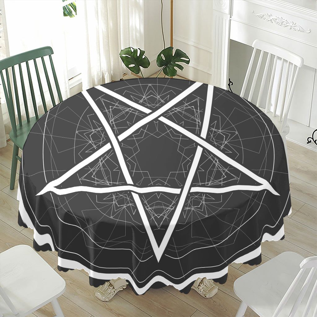 Geometric Inverted Pentagram Print Waterproof Round Tablecloth