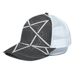 Geometric Inverted Pentagram Print White Mesh Trucker Cap
