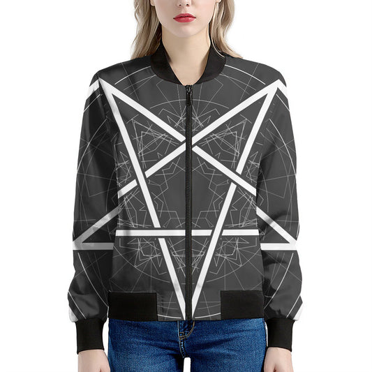 Geometric Inverted Pentagram Print Women's Bomber Jacket