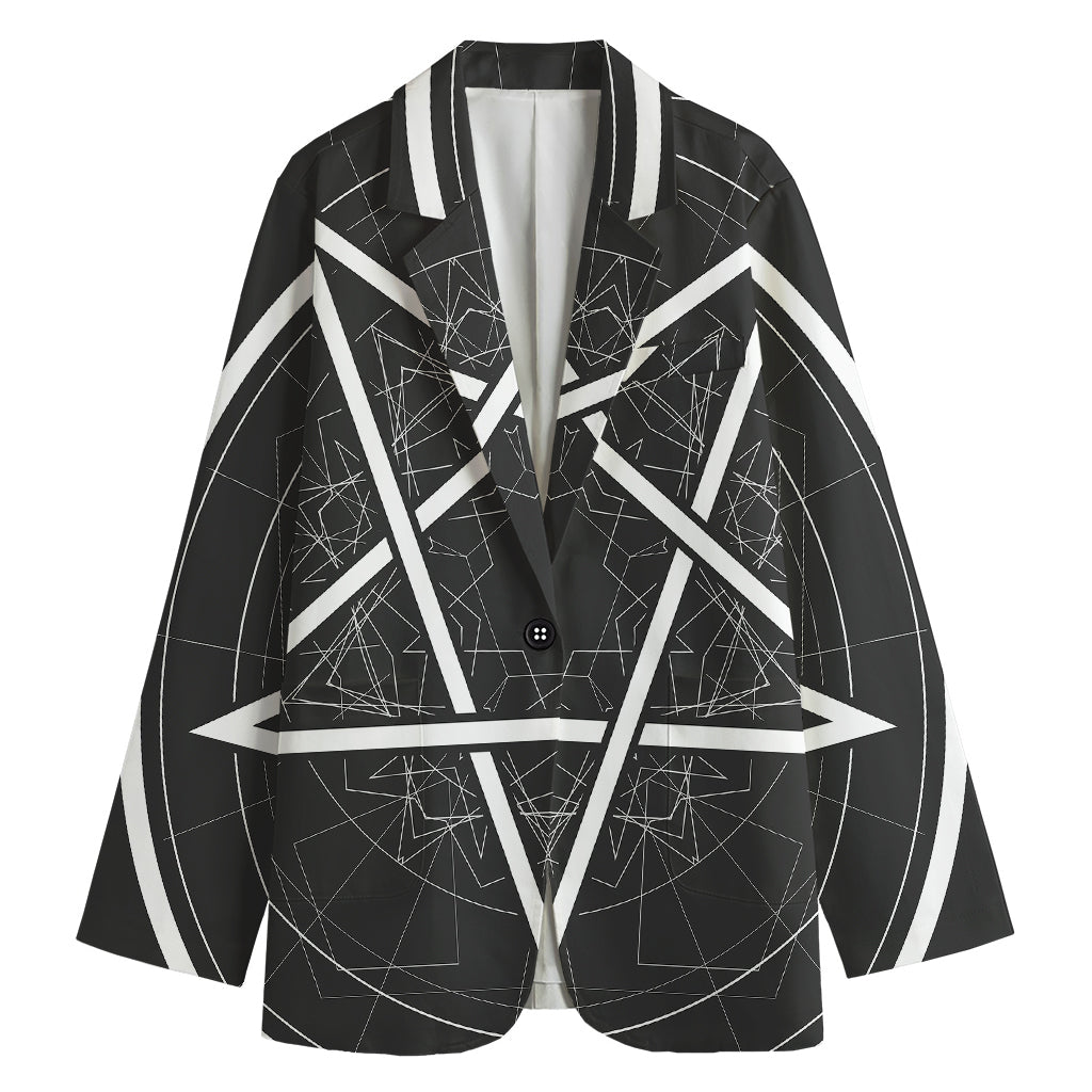 Geometric Inverted Pentagram Print Women's Cotton Blazer