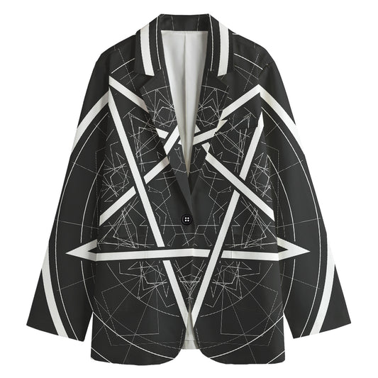 Geometric Inverted Pentagram Print Women's Cotton Blazer