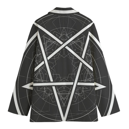 Geometric Inverted Pentagram Print Women's Cotton Blazer