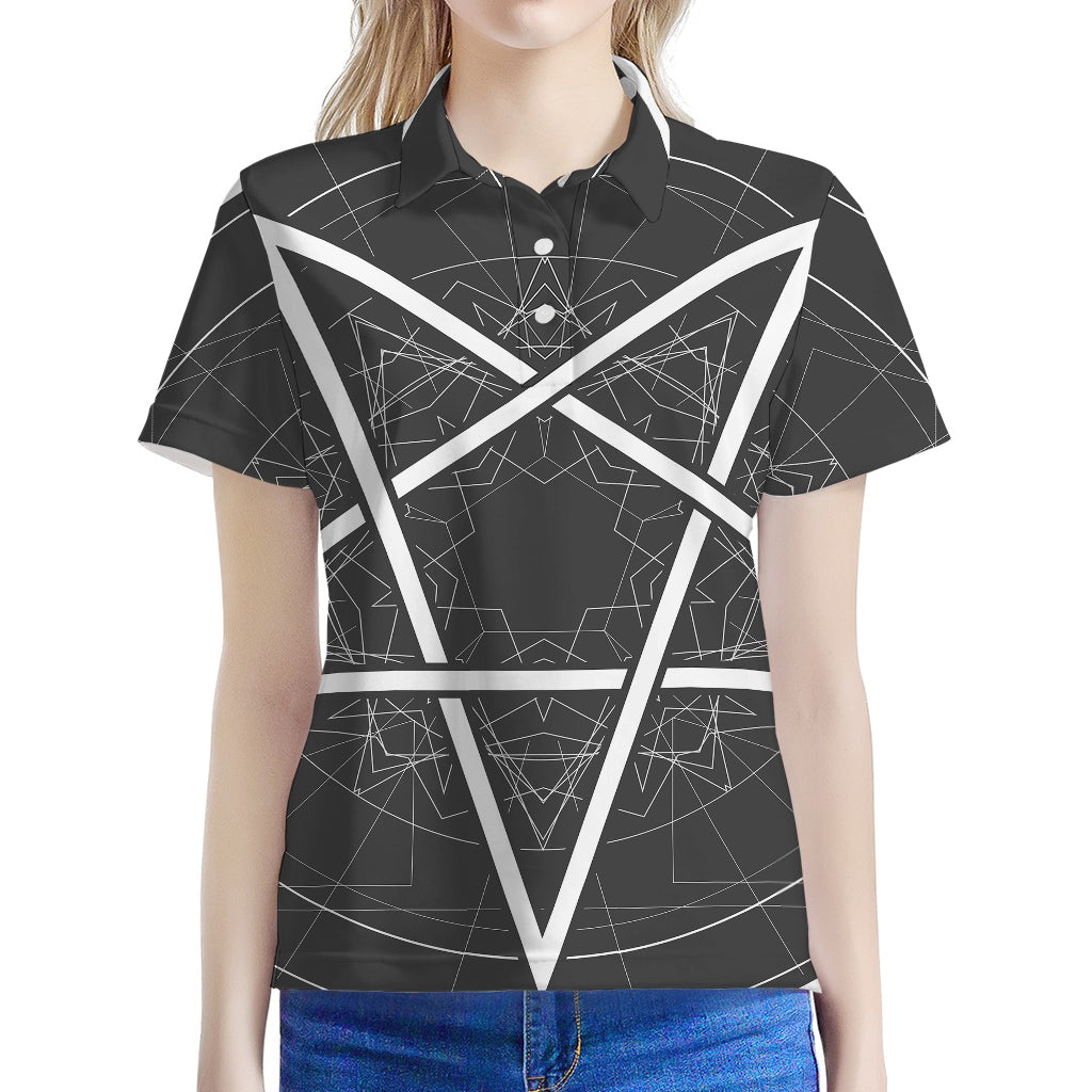 Geometric Inverted Pentagram Print Women's Polo Shirt