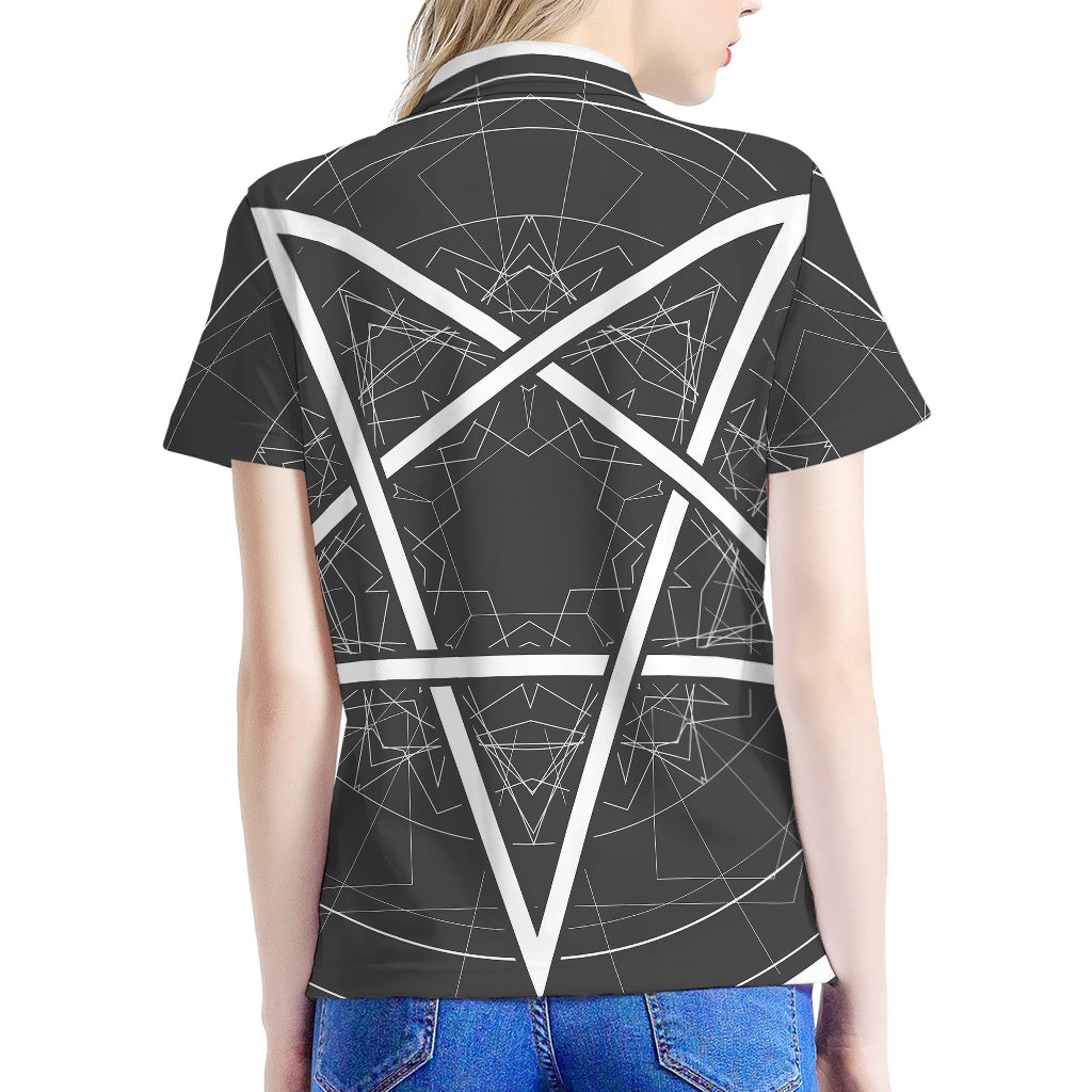 Geometric Inverted Pentagram Print Women's Polo Shirt