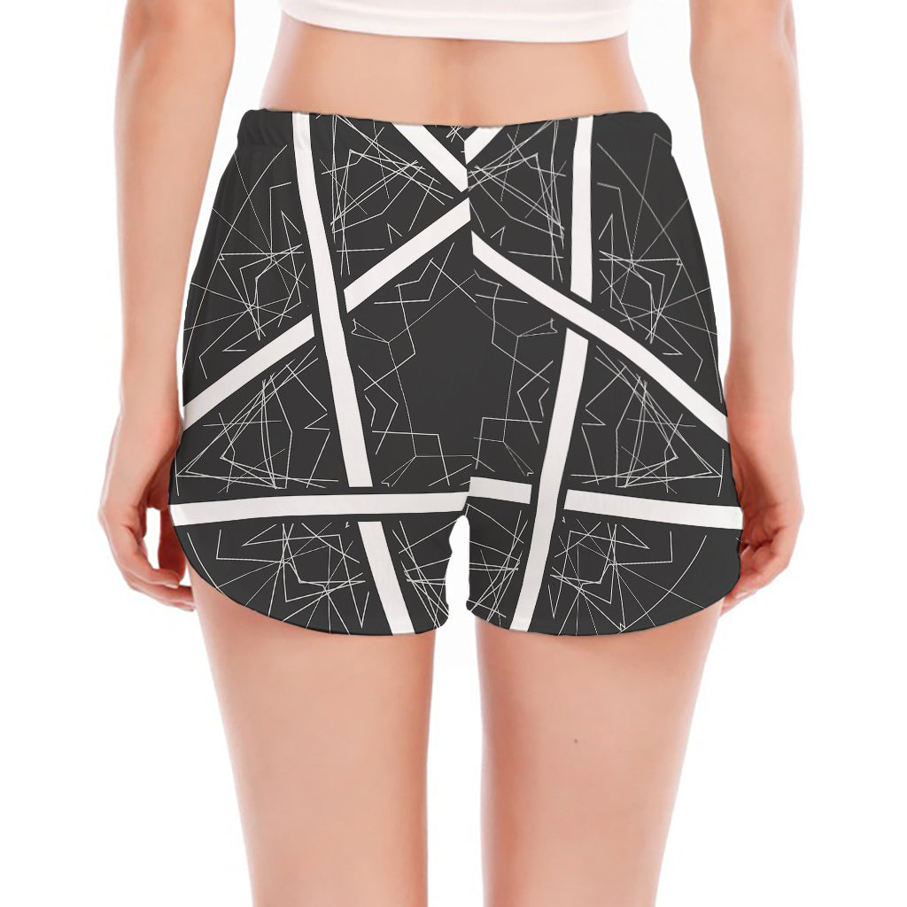 Geometric Inverted Pentagram Print Women's Split Running Shorts