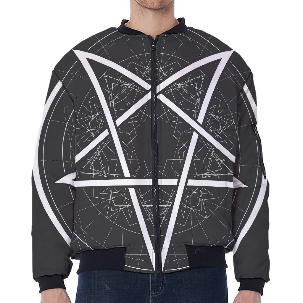 Geometric Inverted Pentagram Print Zip Sleeve Bomber Jacket