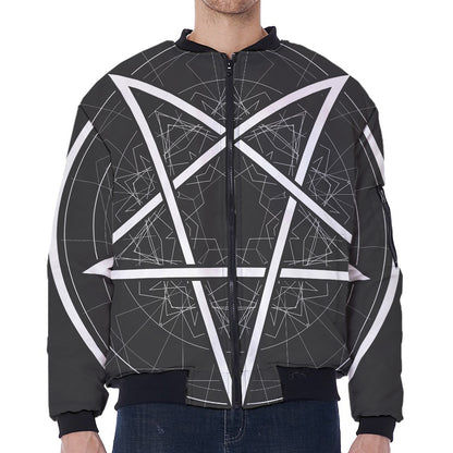 Geometric Inverted Pentagram Print Zip Sleeve Bomber Jacket