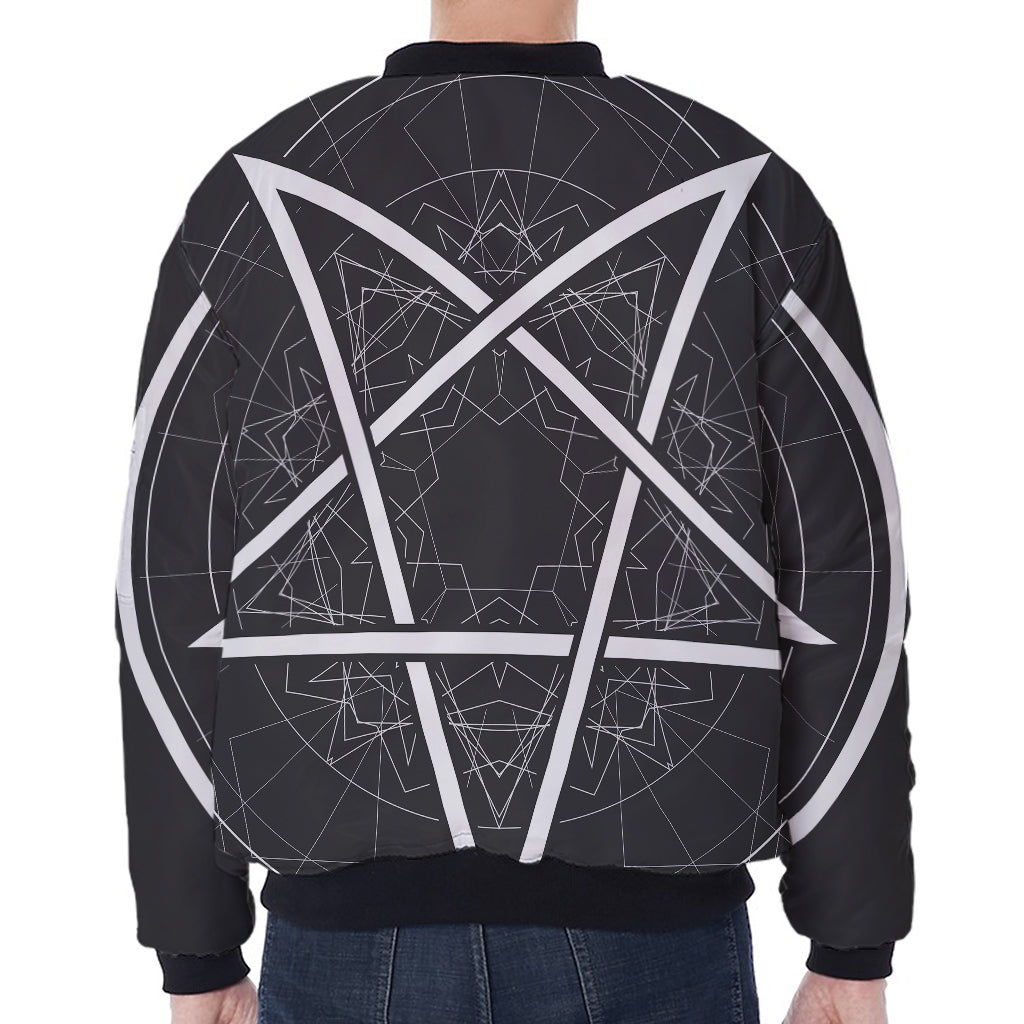 Geometric Inverted Pentagram Print Zip Sleeve Bomber Jacket